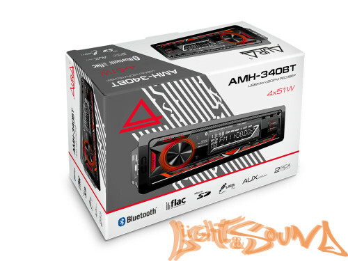 Aura AMH-340BT USB-ресивер, 4x51w, USB SD/FM/AUX/BT, 2 RCA, VA дисплей, красная подсветка
