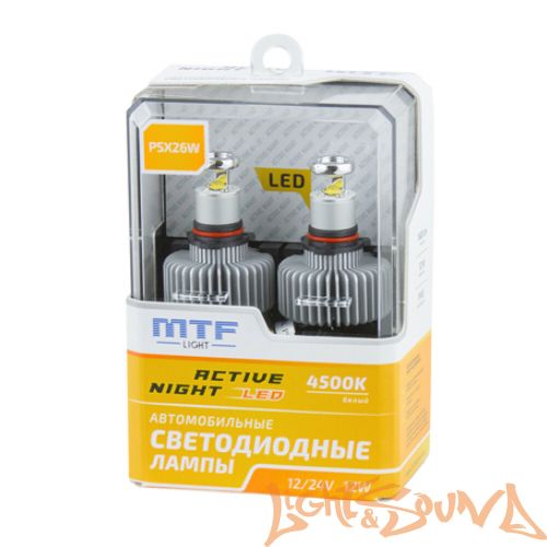 Светодиод головного света MTF LED, Active Night, 1600lm, 12W, 4500K, PSX26W (2шт)