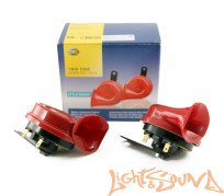Звуковой сигнал Hella (400-500 гц) красные рожки без реле(2 шт)