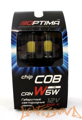 Optima Premium W5W T10 COB CAN- 5100K, 12V (W2.1X9.5D), 2шт