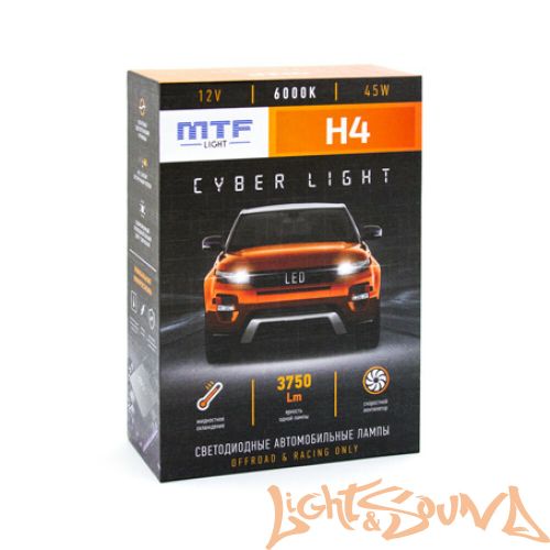 Светодиод головного света MTF Light, Cyber Light, 3750lm, 12V, 45W, 6000K, H4 (2шт)