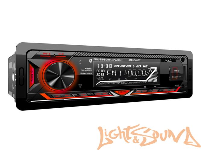 Aura AMH-340BT USB-ресивер, 4x51w, USB SD/FM/AUX/BT, 2 RCA, VA дисплей, красная подсветка