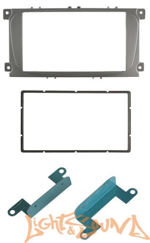 Переходная рамка для Ford Focus 2 (Sony), S-Max 07+, Mondeo 07+, серебр. 2 din с металл креплениями