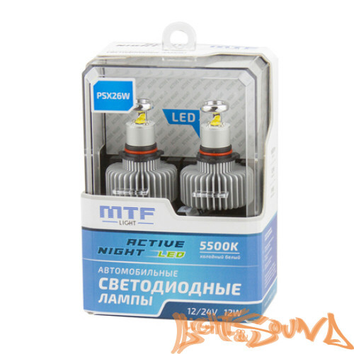 Светодиод головного света MTF LED, Active Night, 1600lm, 12W, 5500K, PSX26W (2шт)