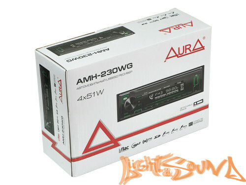 Aura AMH-230WG USB-ресивер, 4x51w, USB/SD/FM/AUX, 2 RCA, iD3-TAG, зелёная подсветка, съёмная рамка